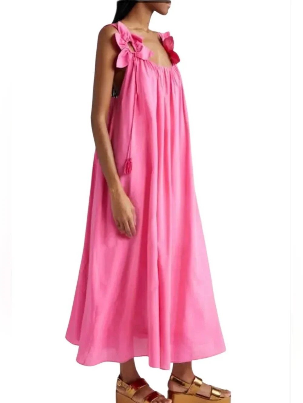 Farm Rio Hot Pink Resortwear Tassles Floral Straps Low Back Flowy Maxi Dress - Picture 6 of 16